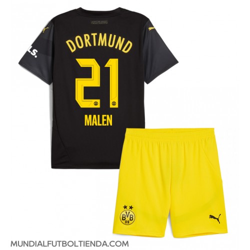 Camiseta Borussia Dortmund Donyell Malen #21 Segunda Equipación Replica 2024-25 para niños mangas cortas (+ Pantalones cortos)